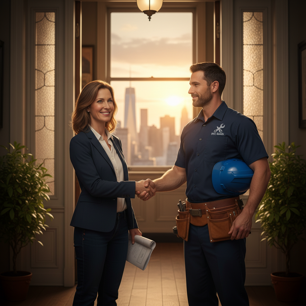 House Help Services contractor shaking hands with NYC homeowner